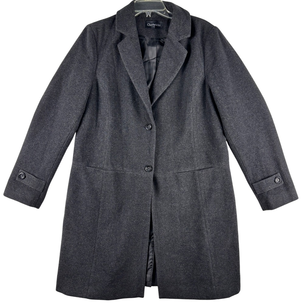 Chadwicks Women Charcoal Gray Wool Blend‎ Button Front Coat Size 14